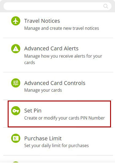Changing my credit/debit card PIN mobile step 3