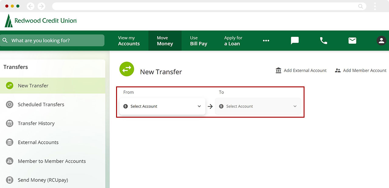 Transfer funds between my RCU accounts desktop step 2