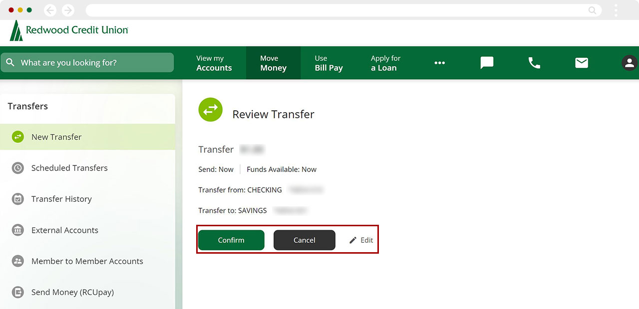 Transfer funds between my RCU accounts desktop step 4