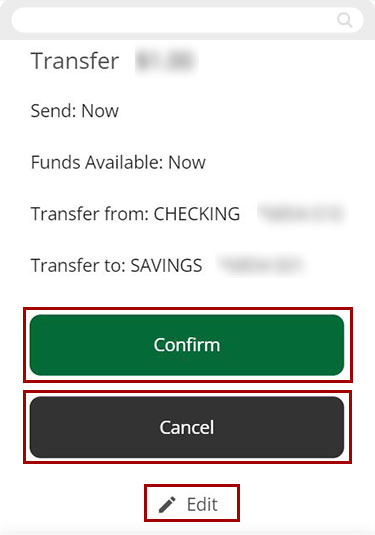 Transfer funds between my RCU accounts mobile step 5