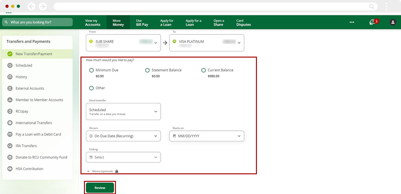 How to schedule a recurring payment desktop step 3