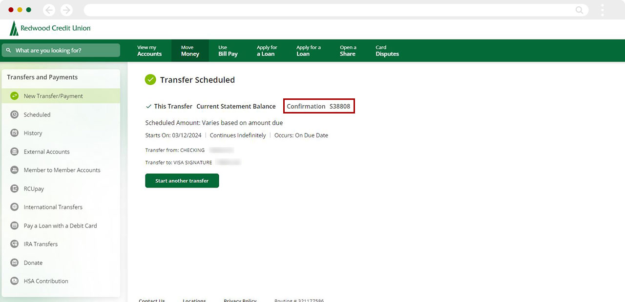 Transfer funds between my RCU accounts desktop step 5