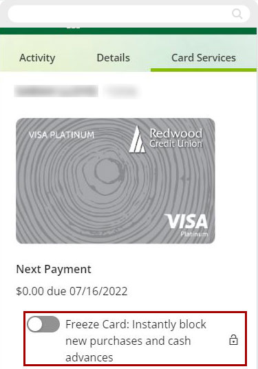 Screenshot of Freeze card toggle