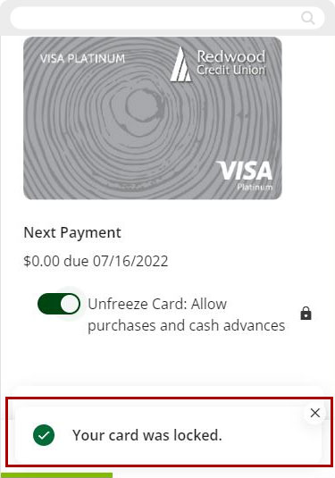 Screenshot of unfreeze account notification
