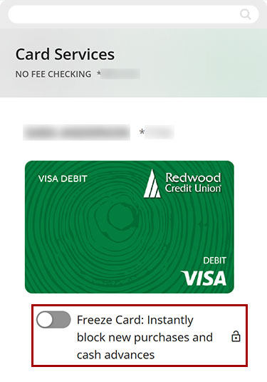 Screenshot of Freeze card toggle