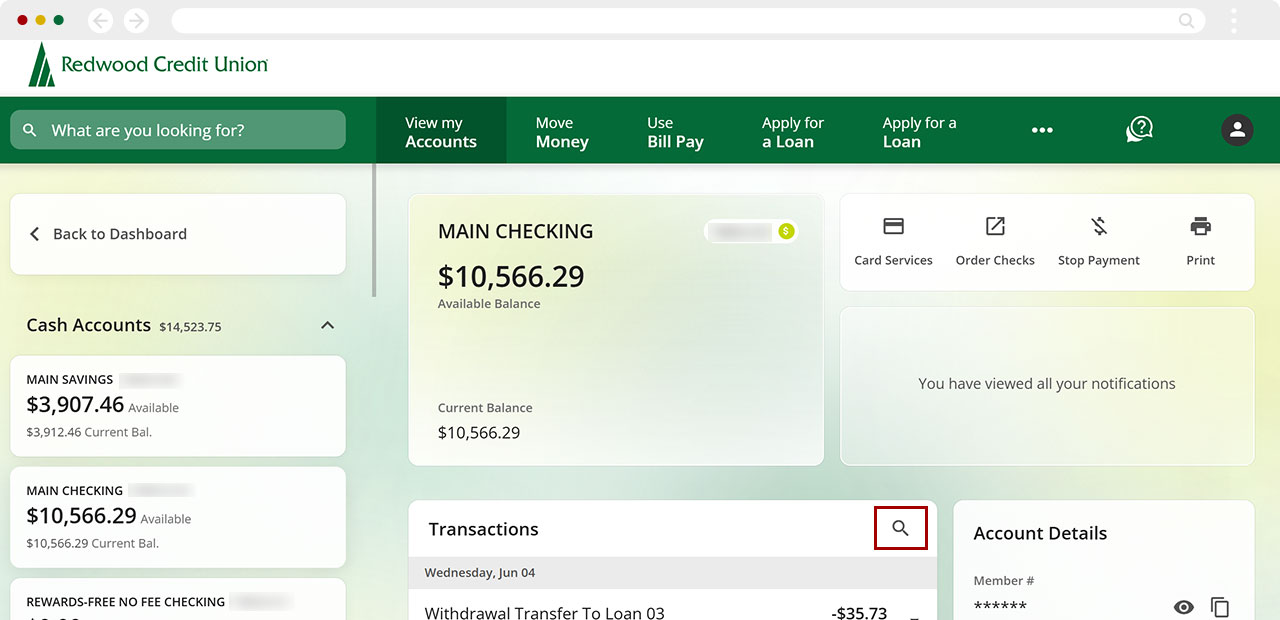 Looking up transactions in desktop, step 5