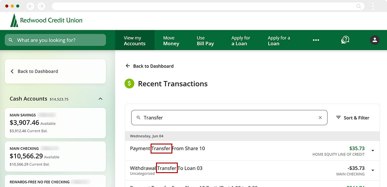 Looking up transactions in desktop, step 3
