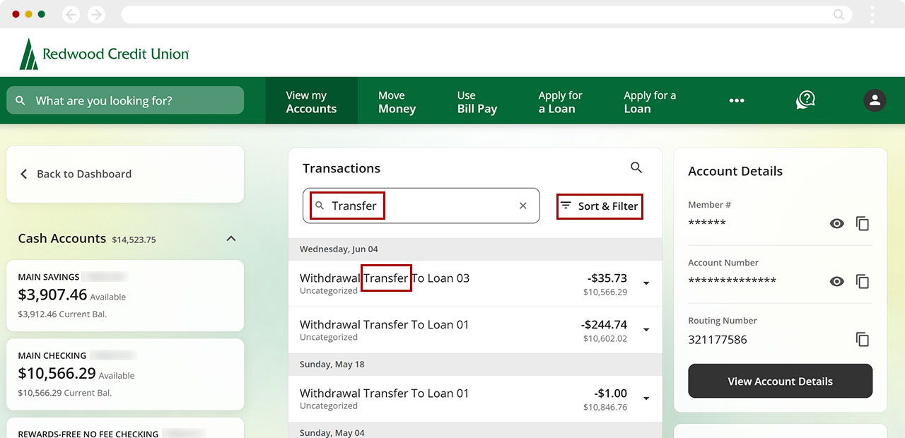 Looking up transactions in desktop, step 6