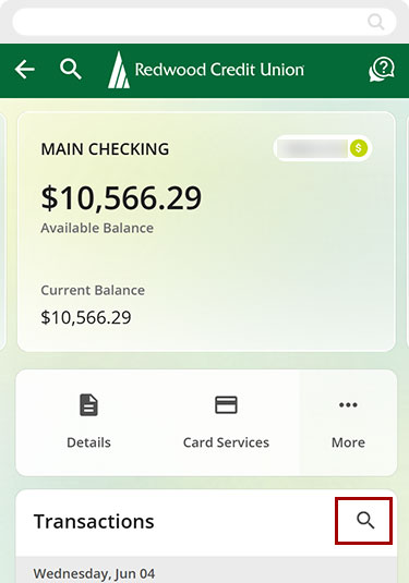 Looking up transactions in mobile, step 5