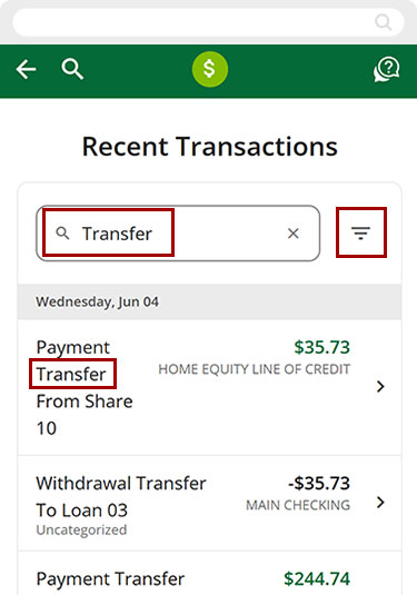 Looking up transactions in mobile, step 6
