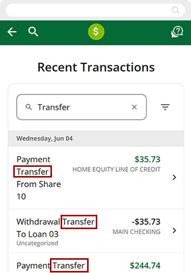 Looking up transactions in mobile, step 3