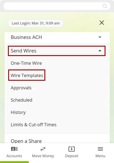 Uploading a wire template in mobile, step 1