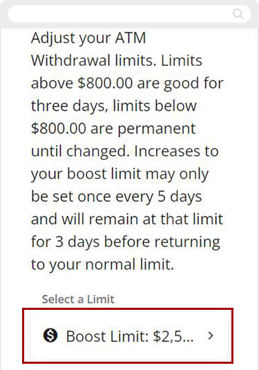 Increasing ATM withdrawal limits in mobile, step 5