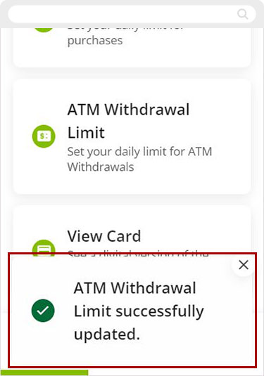 Increasing ATM withdrawal limits in mobile, step 8