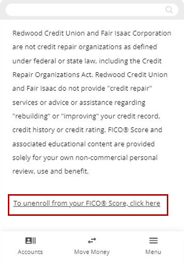 unenroll from viewing my FICO® Score mobile step 2