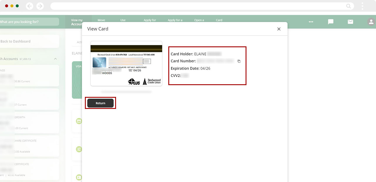 How to view my digital card in digital banking desktop step 7