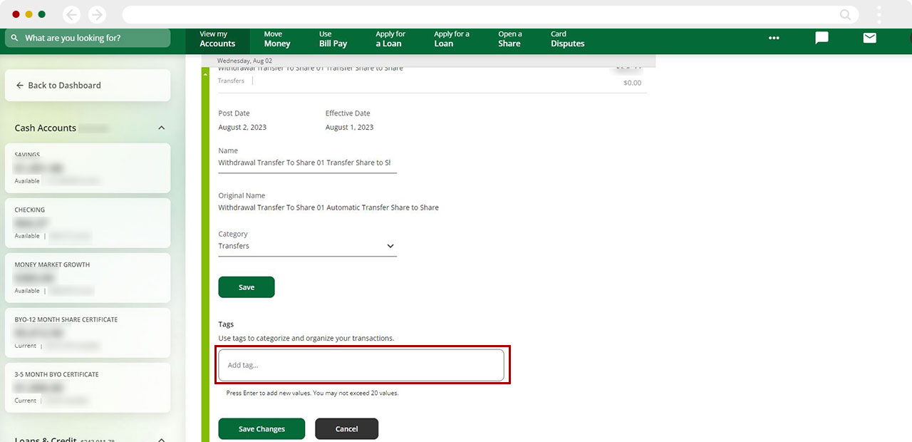 Creating a new ag a transaction in digital banking desktop step 3