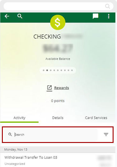 Searching for a tagged transaction in digital banking mobile step 2