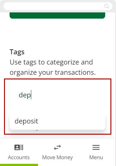 Adding a tag to transactions in digital bankingstep 4