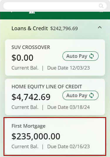 Screenshot of navigating to First Mortgage on mobile devices