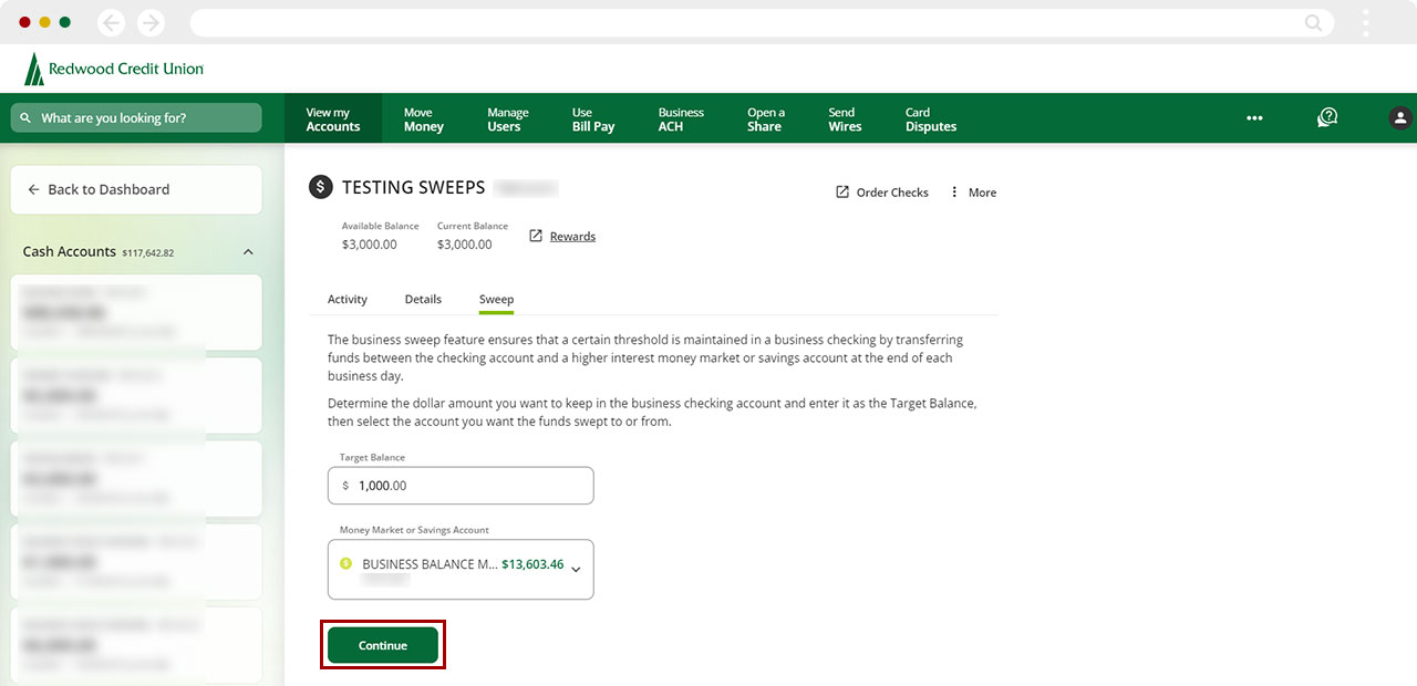 Create business sweep in desktop step 5