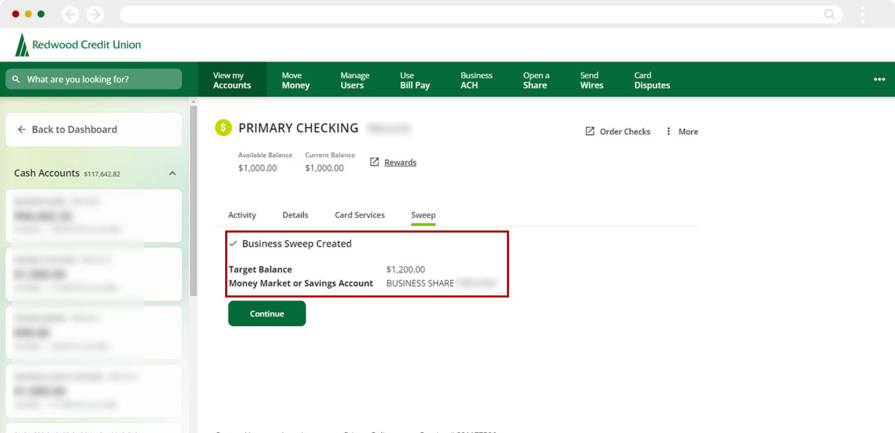 Create business sweep in desktop step 3