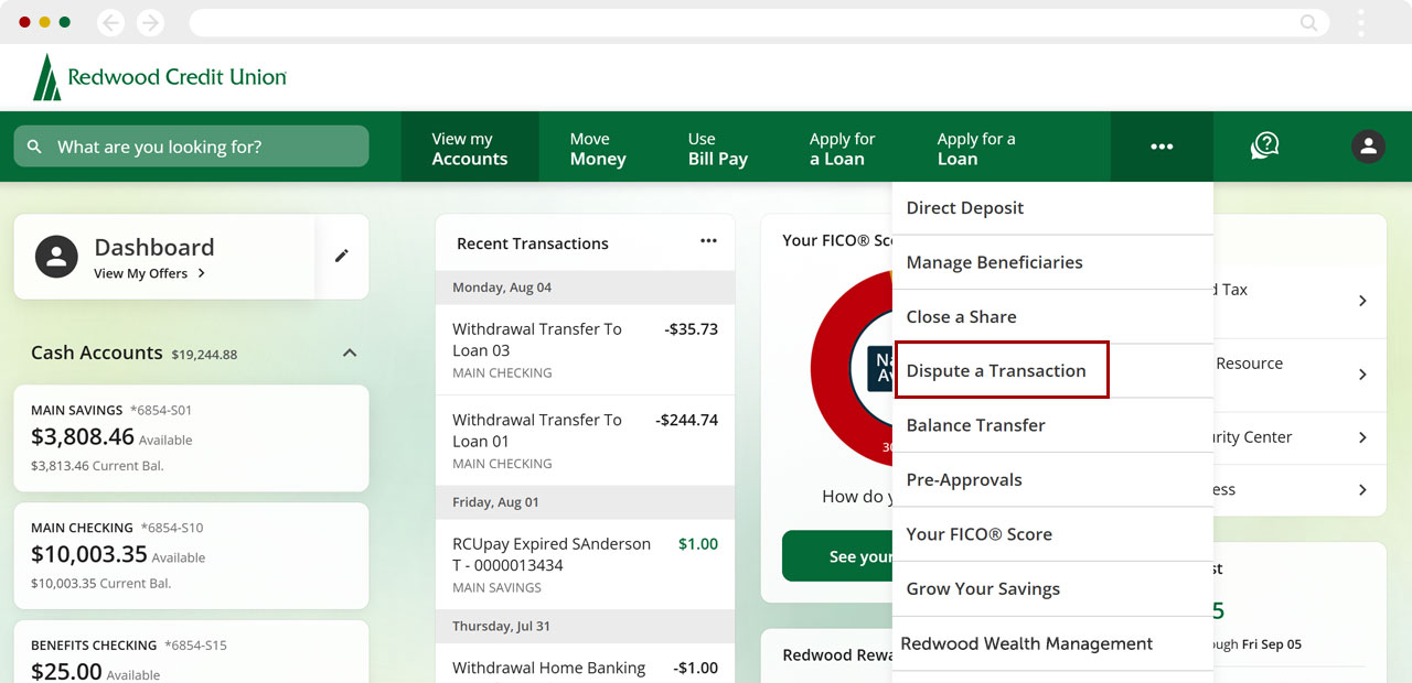 Disputing a card transaction on desktop, step 3