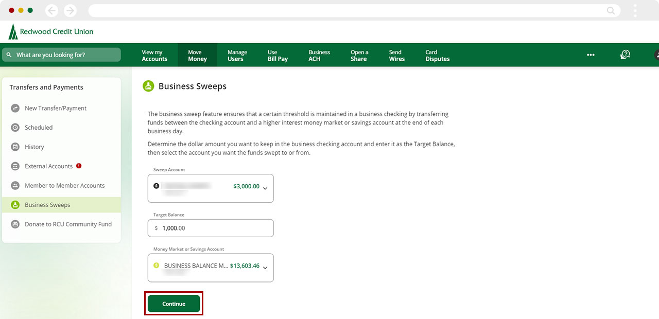 Create business sweep in desktop step 5
