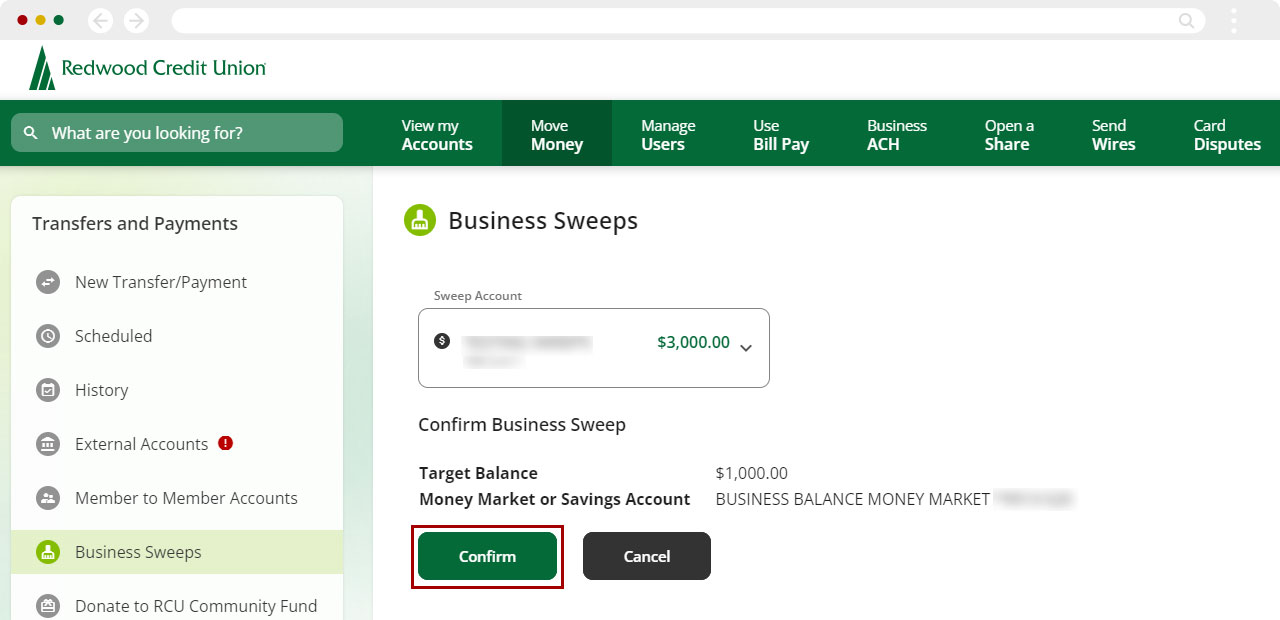 Create business sweep in desktop step 5