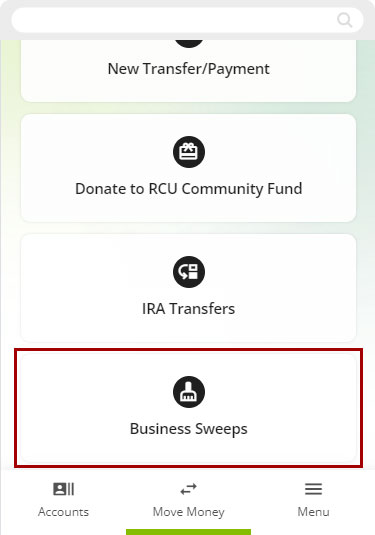 Move Money method create a sweep mobile, step 2