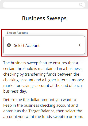 Move Money method create a sweep mobile, step 3