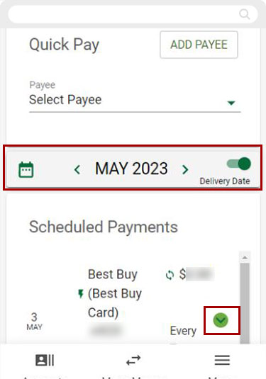 Bill Pay: How to Edit/Delete Payment mobile step 3