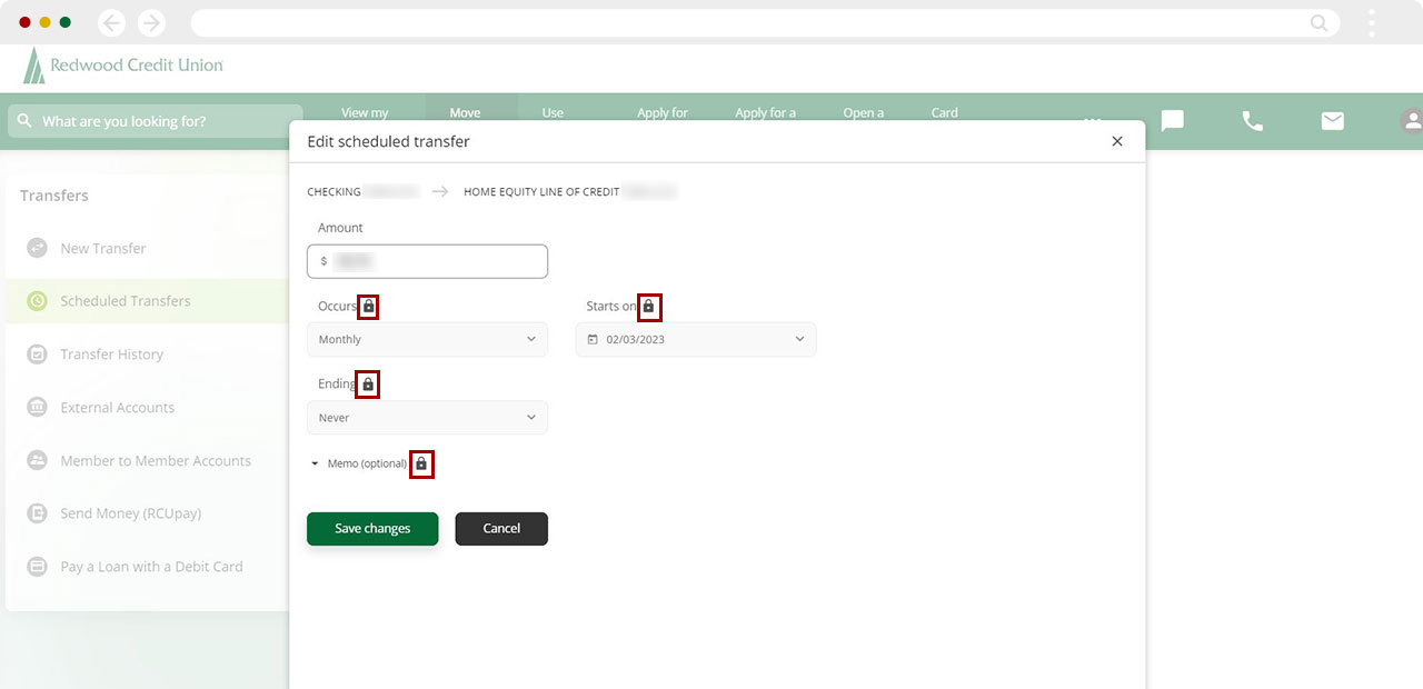 View, change, or cancel a scheduled transfer/payment desktop step 4