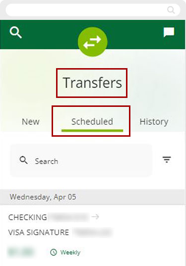 View, change, or cancel a scheduled transfer/payment mobile step 2