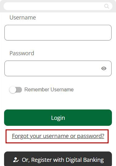 How do I change or reset my digital banking password mobile step 1