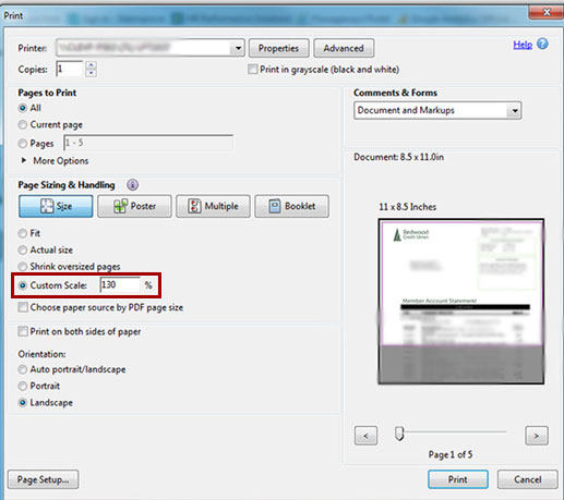 How do I print e-Statements and adjust the font size desktop printer display