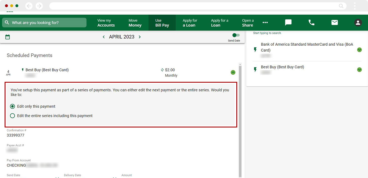 Bill Pay: How to Edit/Delete Payment desktop step 4