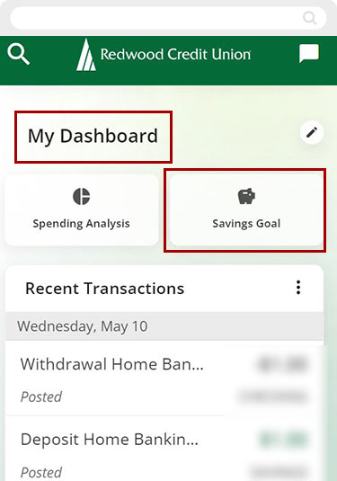 add savings goals to my account in digital banking mobile step 1