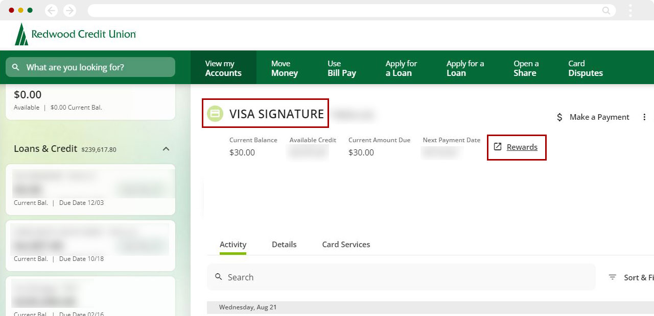 Redwood Rewards desktop step 1