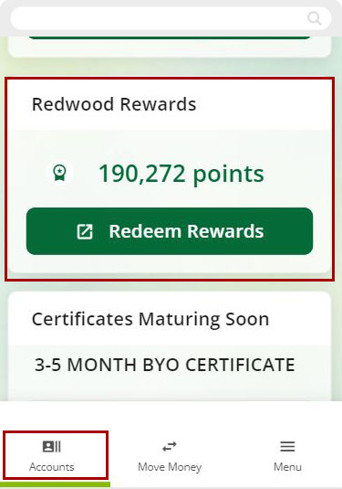 Redwood Rewards mobile step 1