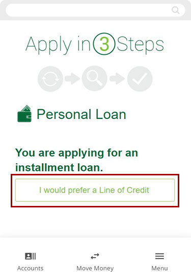 Increase my existing overdraft line of credit mobile step 3