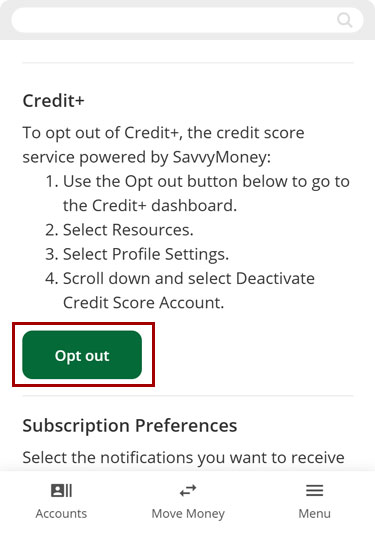 How to opt out of Credit+ mobile step 4