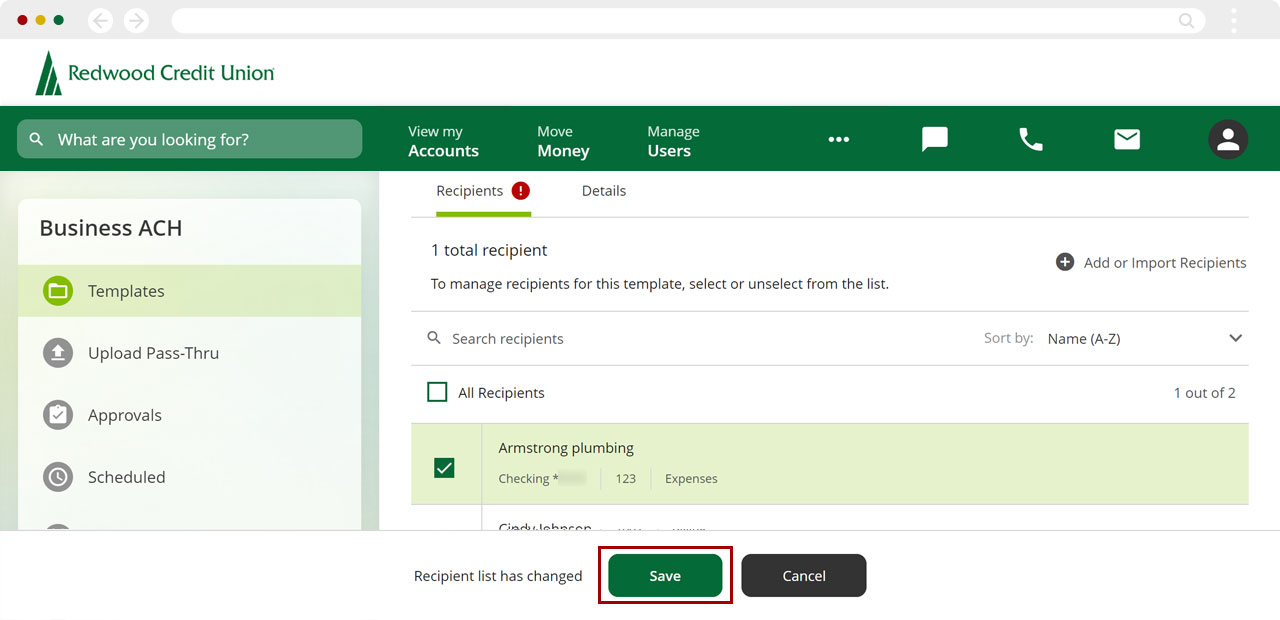 Adding recipients to templates and sending prenotes in desktop, step 3