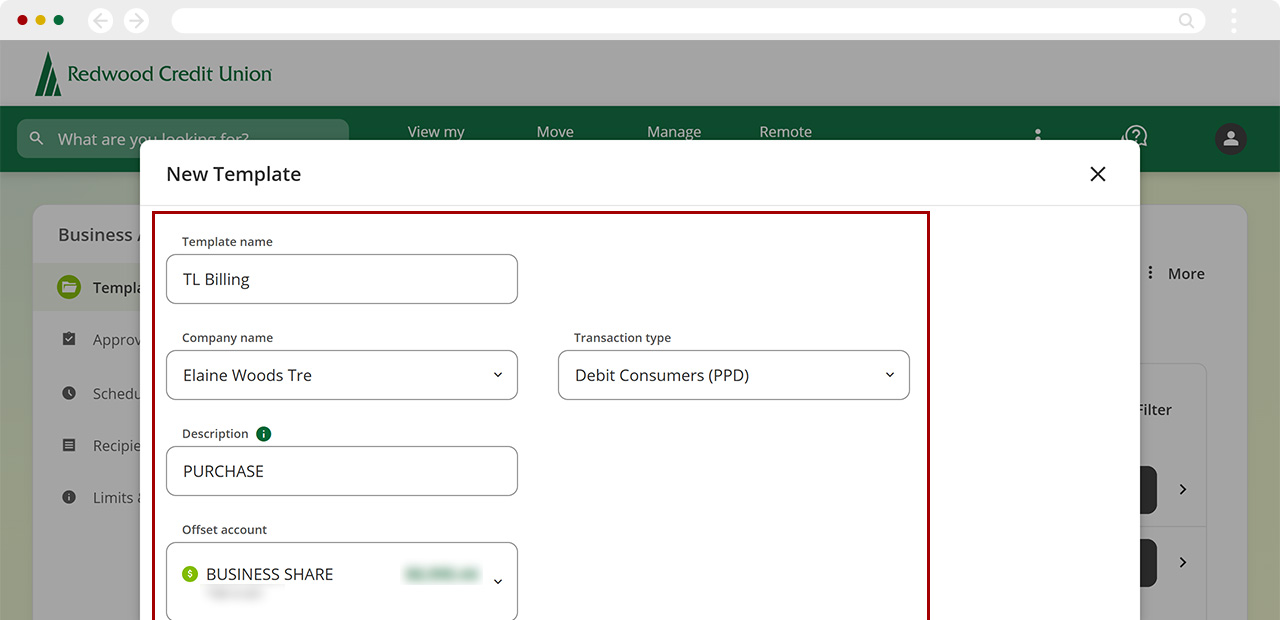 Creating a new template in desktop, step 2