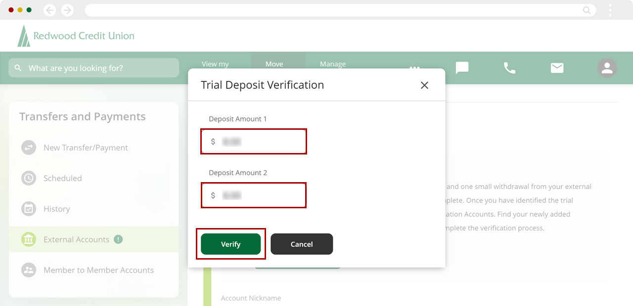 Verifying account with micro deposits in desktop, step 3