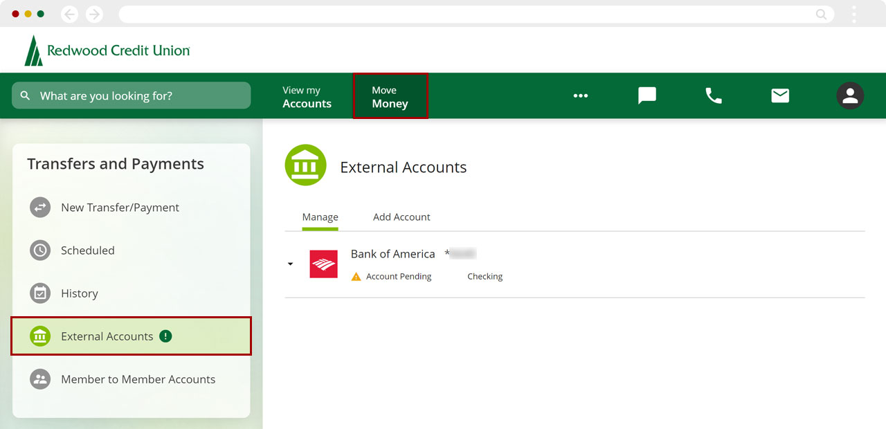 Verifying account with micro deposits in desktop, step 1