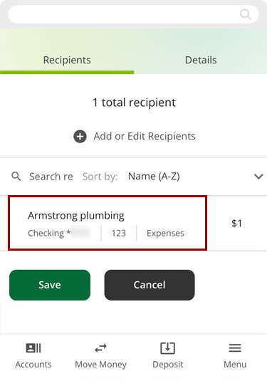 Adding recipients to templates and sending prenotes in mobile, step 4