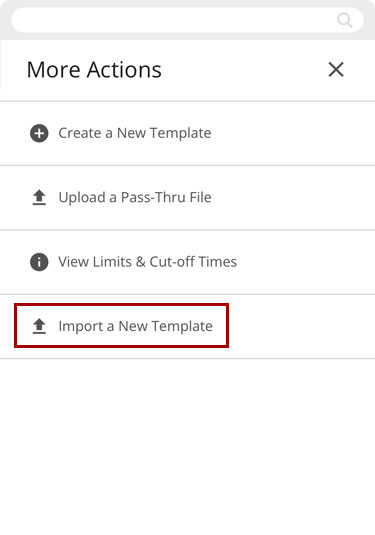 Importing a new template in mobile, step 1
