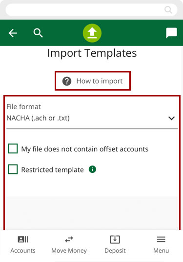 Importing a new template in mobile, step 2