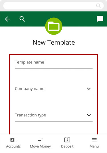Creating a new template in mobile, step 2